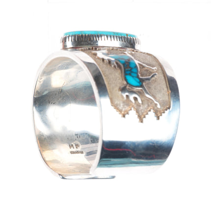 6.5" Michael Perry Navajo sterling silver, turquoise, coral horse cuff bracelet