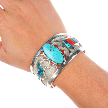 6.5" Michael Perry Navajo sterling silver, turquoise, coral horse cuff bracelet