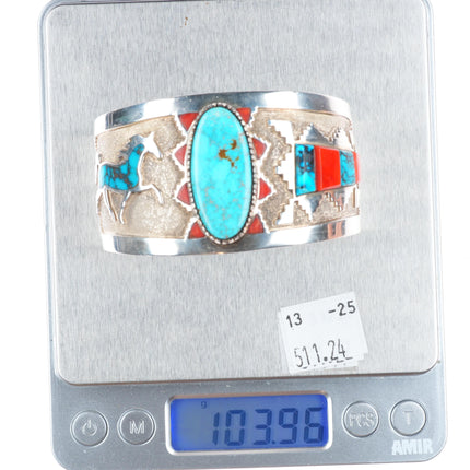 6.5" Michael Perry Navajo sterling silver, turquoise, coral horse cuff bracelet