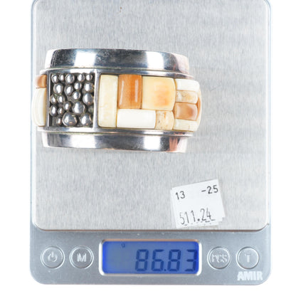 6.5" Vintage Jack Woolsey Versions Modernist sterling fossil cuff bracelet