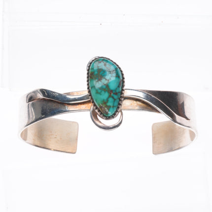 6.6" Ramona Loloma modernist sterling silver spiderweb turquoise cuff bracelet