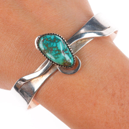 6.6" Ramona Loloma modernist sterling silver spiderweb turquoise cuff bracelet