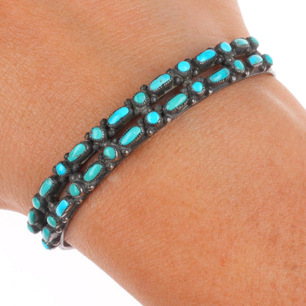 5.75" 1940's Vintage Zuni sterling silver dot-dot-dash turquoise cuff bracelet