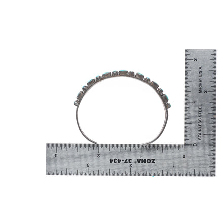 5.75" 1940's Vintage Zuni sterling silver dot-dot-dash turquoise cuff bracelet