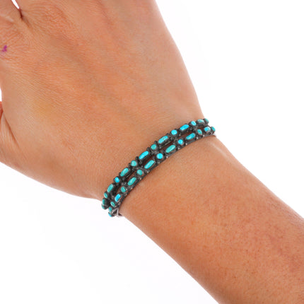 5.75" 1940's Vintage Zuni sterling silver dot-dot-dash turquoise cuff bracelet