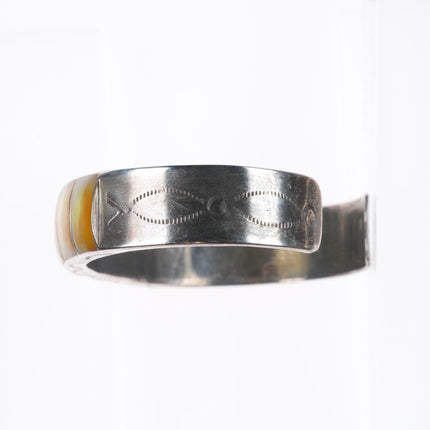 6" Vintage Zuni sterling silver yellow mother of pearl inlay cuff bracelet