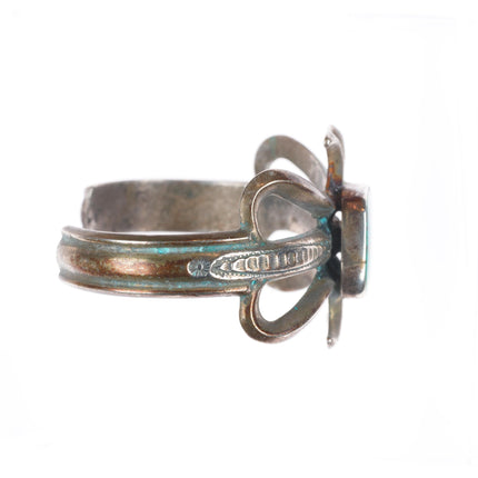 6.7" Vintage Zuni ingot silver high grade turquoise cast cuff bracelet