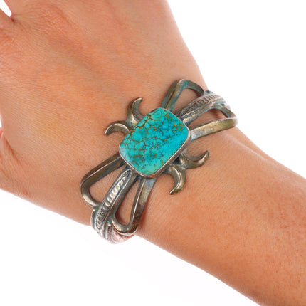 6.7" Vintage Zuni ingot silver high grade turquoise cast cuff bracelet