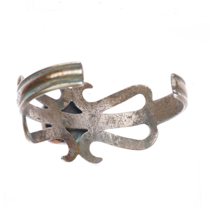 6.7" Vintage Zuni ingot silver high grade turquoise cast cuff bracelet