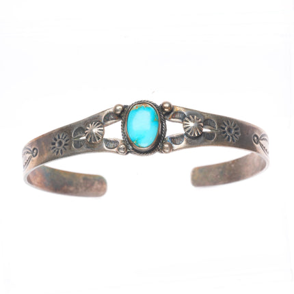 6.5" c1940's Vintage Navajo sterling silver high grade turquoise cuff bracelet