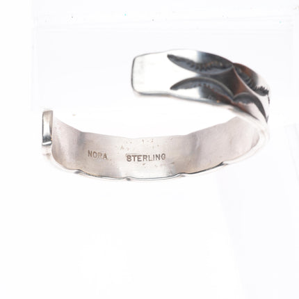 7.25" Nora Tahe Navajo sterling silver deep stamped heavy gauge cuff bracelet