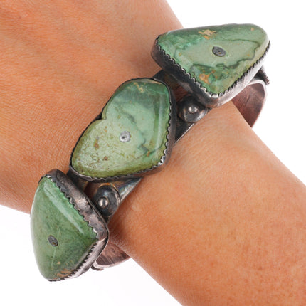 7.25" 30's-40's Navajo sterling silver Cerrillos turquoise heart cuff bracelet