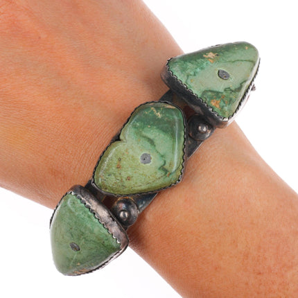 7.25" 30's-40's Navajo sterling silver Cerrillos turquoise heart cuff bracelet