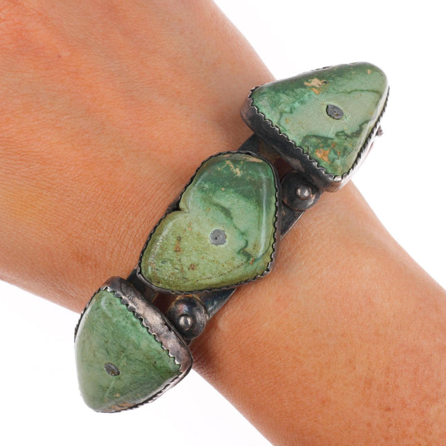 7.25" 30's-40's Navajo sterling silver Cerrillos turquoise heart cuff bracelet