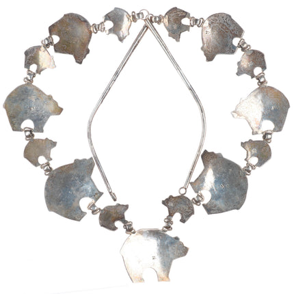 32" Large Vintage Becenti Navajo sterling silver bears storyteller necklace