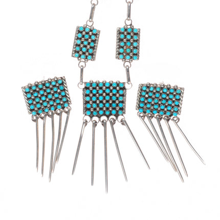 24" Vintage Zuni fine Snake Eye turquoise necklace and earrings set BKW