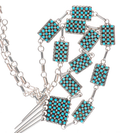 24" Vintage Zuni fine Snake Eye turquoise necklace and earrings set BKW