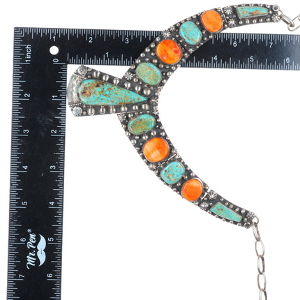 Billy Jaramillo southwestern sterling silver, turquoise, spiny oyster necklace