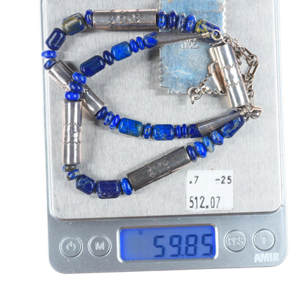 Alfred Martinez Navajo sterling silver lapis beaded pendant necklace