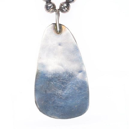 29.5" Vintage Navajo sterling silver shadowbox turquoise pendant beaded necklace