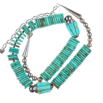 23.5" Southwestern/Native American sterling silver turquoise beaded necklace