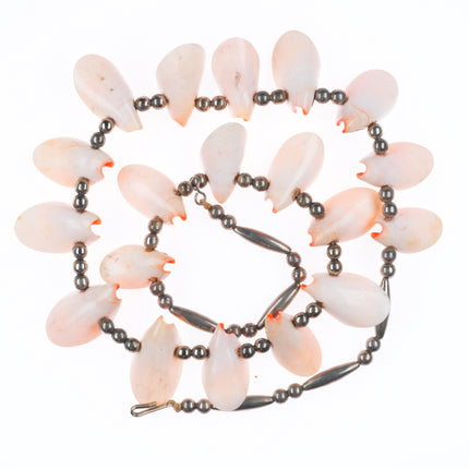 24.5" Vintage Native American sterling silver shell beaded necklace