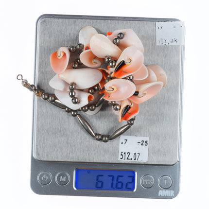 24.5" Vintage Native American sterling silver shell beaded necklace