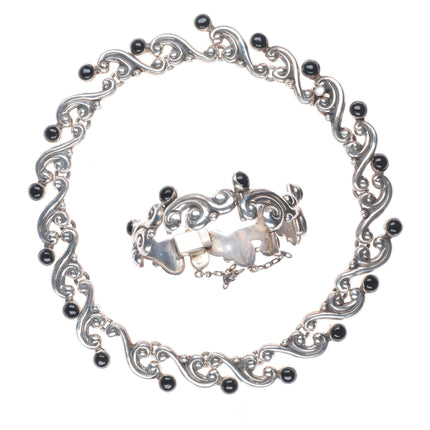 15" & 6.25" Emma Melendez Taxco modernist sterling silver onyx choker/bracelet
