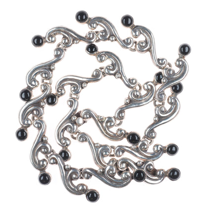 15" & 6.25" Emma Melendez Taxco modernist sterling silver onyx choker/bracelet