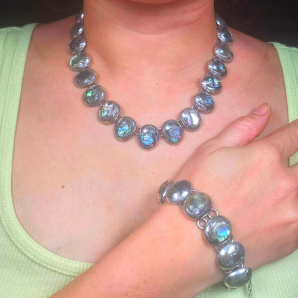 16" & 6.6" Emma Melendez Taxco modernist sterling silver abalone choker/bracelet