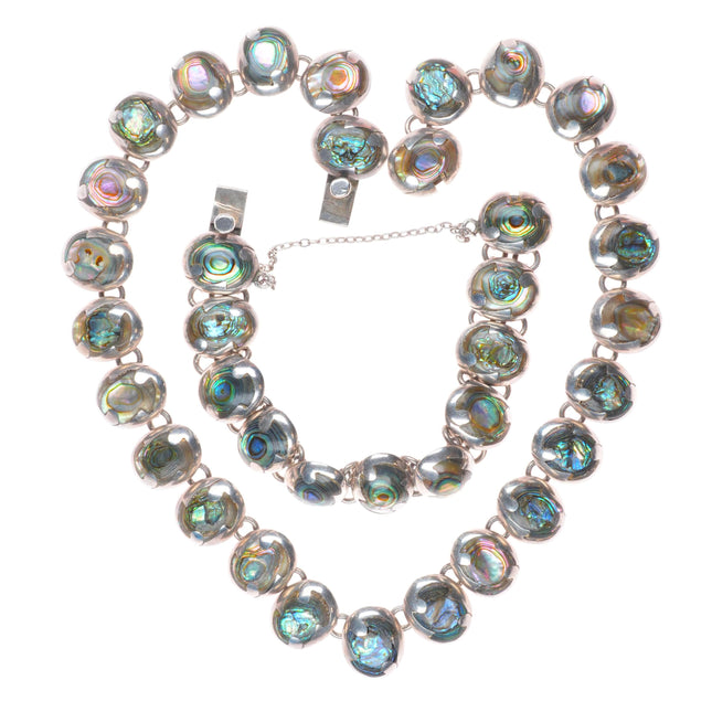 16" & 6.6" Emma Melendez Taxco modernist sterling silver abalone choker/bracelet