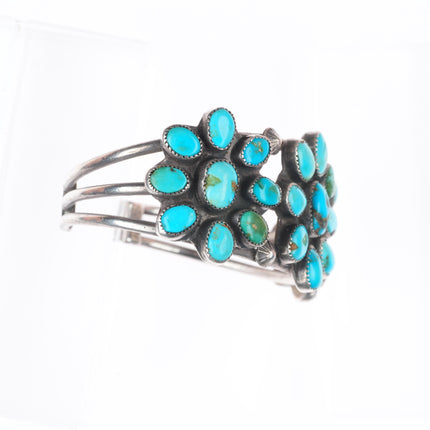 6.25" c1940 Vintage Zuni/Navajo sterling silver turquoise cluster cuff bracelet