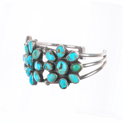 6.25" c1940 Vintage Zuni/Navajo sterling silver turquoise cluster cuff bracelet