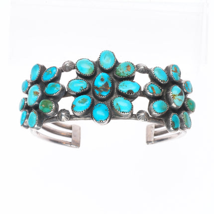 6.25" c1940 Vintage Zuni/Navajo sterling silver turquoise cluster cuff bracelet