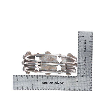 6.25" c1940 Vintage Zuni/Navajo sterling silver turquoise cluster cuff bracelet