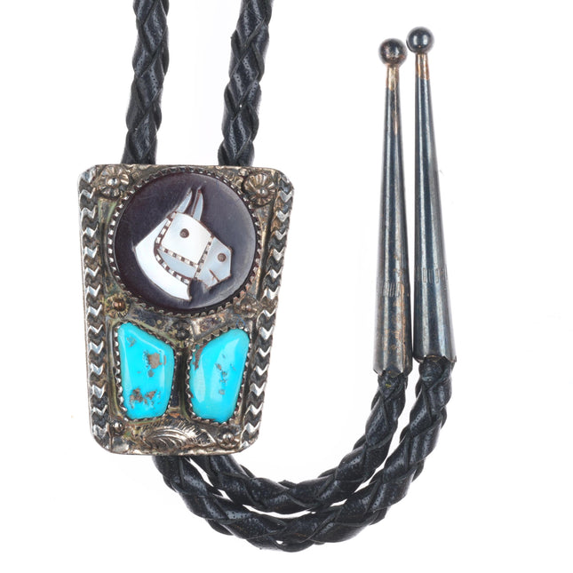 Vintage Mike Simplicio Zuni sterling silver turquoise horse inlay cuff bracelet