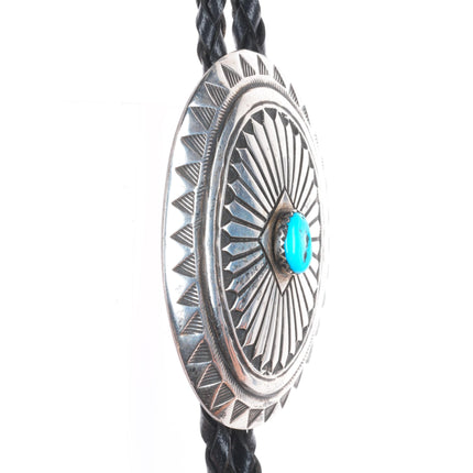Pete Morgan Navajo sterling silver concho style belt buckle with turquoise