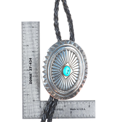 Pete Morgan Navajo sterling silver concho style belt buckle with turquoise