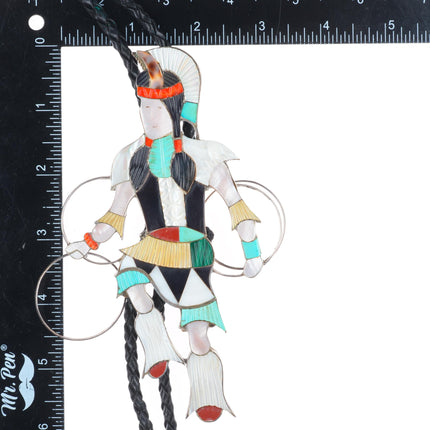 Large Jonathan Beyuka Zuni sterling silver carved stone Hoop Dancer bolo tie