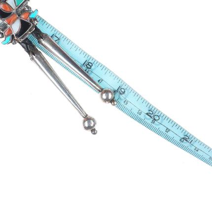 c1950's Vintage Zuni sterling silver knifewing turquoise-spiny oyster bolo tie