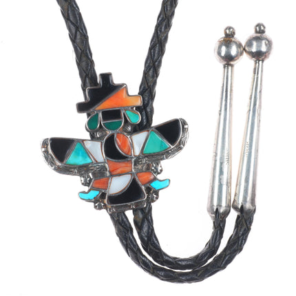 c1950's Vintage Zuni sterling silver knifewing turquoise-spiny oyster bolo tie