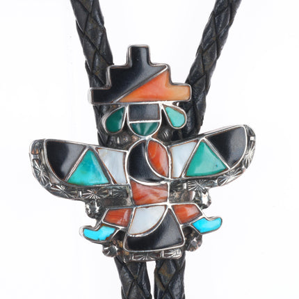 c1950's Vintage Zuni sterling silver knifewing turquoise-spiny oyster bolo tie