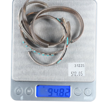 6.25" Navajo/Zuni sterling silver stacker multi-stone inlay cuff bracelet lot