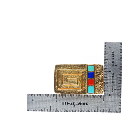 18k Gold Tufa Cast Steve Wikviya Larance Hopi turquoise/coral/lapis belt buckle