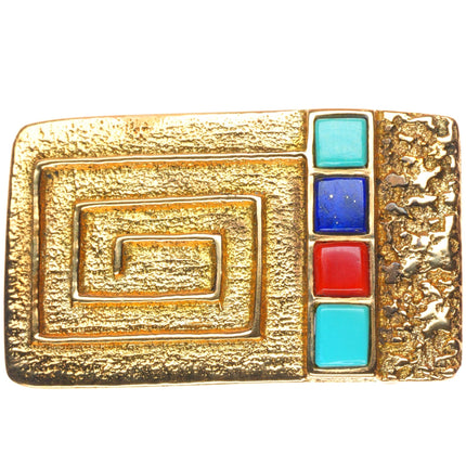 18k Gold Tufa Cast Steve Wikviya Larance Hopi turquoise/coral/lapis belt buckle