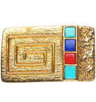 18k Gold Tufa Cast Steve Wikviya Larance Hopi turquoise/coral/lapis belt buckle