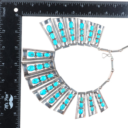 Vintage southwestern modernist sterling silver turquoise cleopatra necklace