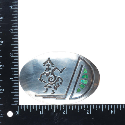 Vintage Navajo Overlay dancer turquoise flush inlay sterling silver belt buckle
