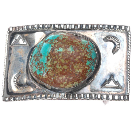 c1950's small Vintage Navajo sterling silver chunky turquoise belt buckle