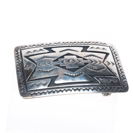 Vintage Navajo rug pattern sterling silver rectangle belt buckle